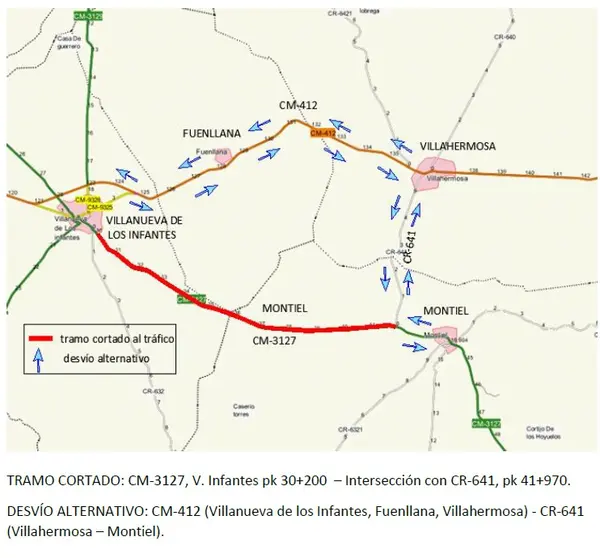 Mapa indicativo corte carretera